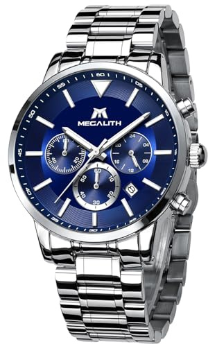 MEGALITH Uhren Herren Chronograph Militär: Großes Ziffernblatt Analog Datum | Business Herrenuhr mit Leuchtende Zeiger Wasserdicht Quarz für Arbeit Alltag - Geschenk für Vater Ehemann Alten Geburtstag