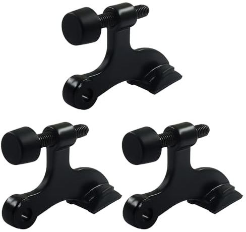 Cjueiom 3 Pack Hinge Pin Door Stopper Black, Adjustable Heavy Duty Metal Door Stop with Rubber Bumper Tips, Size 2-1/2 x 1-3/4, Home and Office Use, Easy to Install
