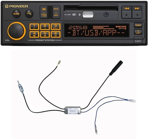 Pioneer SXT-C10PS-AE Autoradio 1-DIN: design retrò con tecnologia moderna, Bluetooth®, DAB+, USB, AUX, illuminazione RGB, equalizzatore a 13 bande, set con splitter antenna DAB incluso