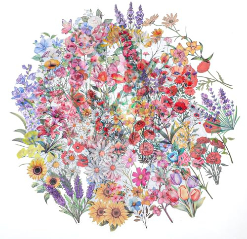 Transparente Blumen Aufkleber 180 Stück, Vintage Blumen Sticker