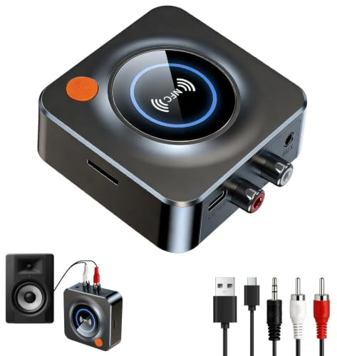 Bluetooth 5.1 Audio Empfänger, Drahtloser HiFi Wireless Receiver Adapter | mit 3,5mm AUX und R-C-A Cinch für Stereoanlage Lautsprecher, Bassmodus, HD Low Latency