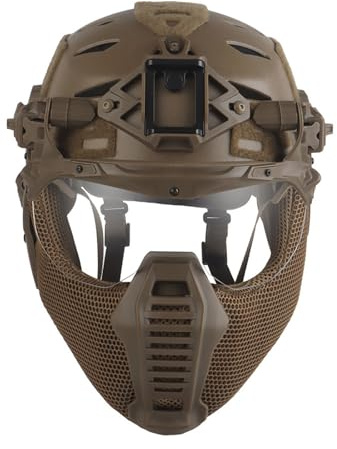 Airsoft-Schutzhelm Mit Halbgesichtsmaske, Abnehmbarer Schutzbrille und Ohrenschützern, Schutzhelm-Set Für Paintball, BB-Spiele und Outdoor-Training(Brown)