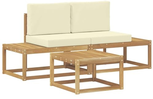 vidaXL Outdoor-Sofagarnitur mit Kissen 3 pcs Weiß und Creme Polyester, Moderner Outdoor-Sofa, langlebiges Ecksofa für Garten, Terrasse, Bequeme Loungemöbel