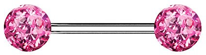 Piersando Brustwarzen Piercing Intimpiercing Nippelpiercing Brust Nippel Intim Brustwarzenpiercing Barbell mit Multi Ferido Kristall Kugeln 14mm Silber Pink