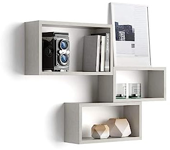 MOBILI FIVER, 3er-Set Giuditta rechteckige Würfelregale, grauer Beton, Made In Italy