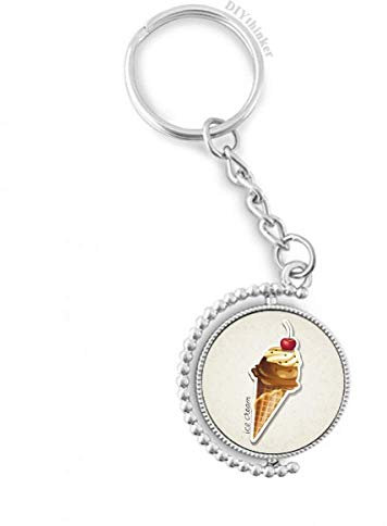 DIYthinker Kirschschokoladen-Kuchen und Eiscreme-Kegel Drehbare Schlüsselanhänger Ringe 1.2 Zoll x 3.5 Zoll Mehrfarbig