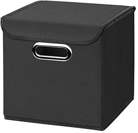 CM3 1 Stück Schwarz Faltbox 25 x 25 x 25 cm Aufbewahrungsbox faltbar, mit Deckel