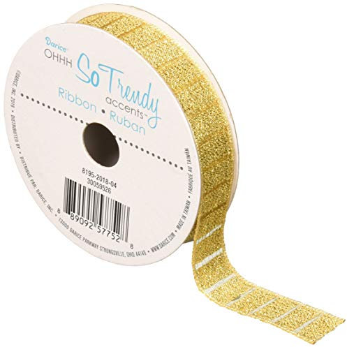 Darice Dekoband, metallisch, goldfarben, kariert, 2,3 x 0,9 m