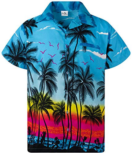 King Kameha Funky Chemise-Hawaienne, Manche-Courte, Beach, Turquoise, XL