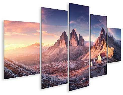 islandburner Quadro su tela Valle di montagna con bella casa e chiesa al tramonto Stampa Foto Quadri Moderni