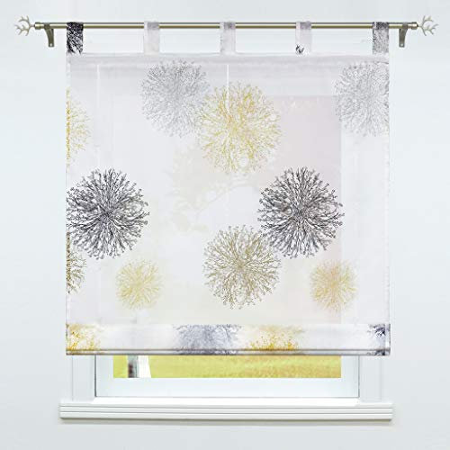 SCHOAL Raffrollo mit Schlaufen Transparente Raffgardine Voile Schlaufenrollo Modern Bändchenrollo 1 Stück BxH 140x150cm Gelb