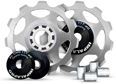 IMPALAPRO BIKE 2 Stück Fahrradumwerfer Schaltröllchen 11T Aluminium CNC Schaltröllchen Keramiklager - Fahrrad Schaltwerk Riemenscheibe - Shimano Schaltwerkröllchen - Fahrrad schaltwerk 7 fach (Silver)