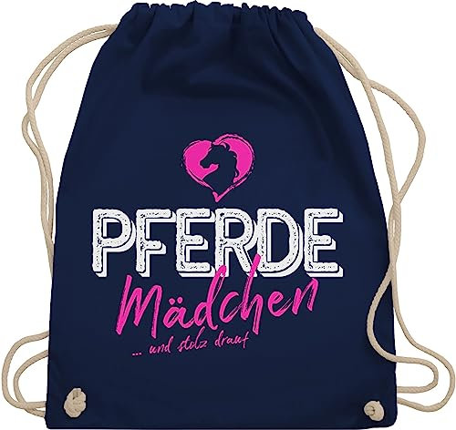 Shirtracer Turnbeutel Rucksack - Pferde - Taschen - Pferdemädchen und stolz drauf - Unisize - Navy Blau - reiterzubehör stalltasche pferd pferdeliebhaber pferdefan beutel geschenke für reiter mädchen