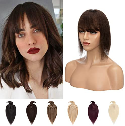 30cm Topper Extensions Echthaar Haarteile Echthaar Clip in Extensions Echthaar Glatt Toupet Haarverdickung Haarverlängerung für Frauen 7A Remy Haare 7x13cm Base 38g 02# Dunkelbraun