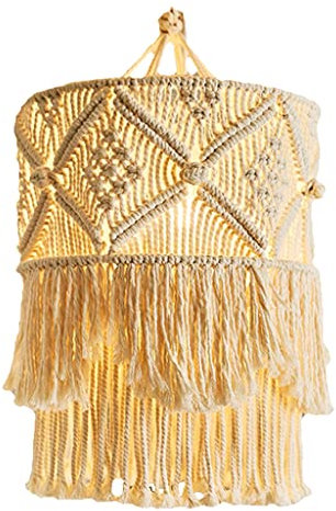 Makramee Lampenschirm Deko, Baoblaze Retro Knitting Quaste Decken Leuchte Beschlag, Deckenleuchte Shade, Kronleuchter Shade Gewebte Lampenabdeckung für Wohnzimmer, Schlafzimmer