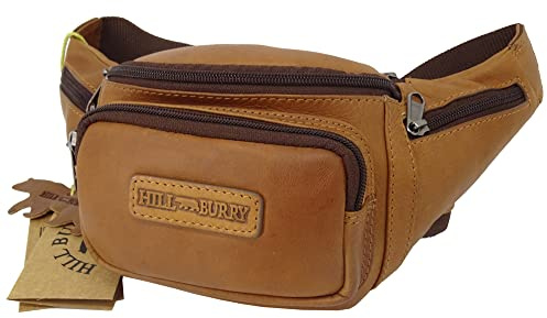 Hill Burry Bauchtasche für Damen Herren Gürteltasche Hüfttasche Outdoor Handytasche Sport Laufgürtel Umhängetasche Geldgürtel für Wandern Fahrrad Reisen (Hill Burry Kollektion Rindsleder braun)
