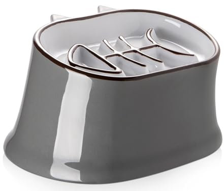 Y YHY Slow Feeder Cat Bowl, Elevated Cat Food Bowl Tilted Design, Dog Slow Feeder Bowl no Black Chin, Fish Bone Slow Feeder for Dry and Wet Food, Gray…