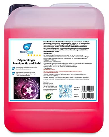 KaiserRein Felgenreiniger Premium Alu und Stahl 10 L Konzentrat ist EIN Spezialreiniger für Alufelgen und Stahlfelgen