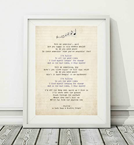 Didymus Co Kunstdruck mit Liedtext Lady Gaga & Bradley Cooper – flach (v.2) – ohne Rahmen – Größen A4 (29,7 x 21 cm) und A3 (42 x 29,7 cm) (A3)