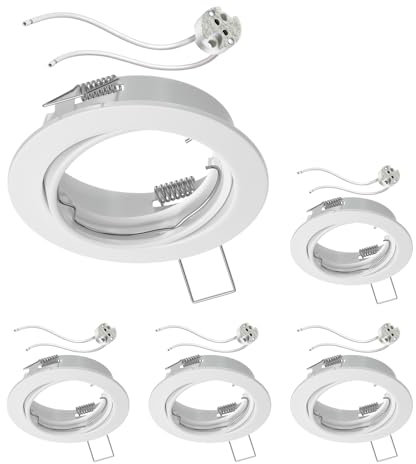 ledscom.de 5 Stück Decken-Einbaurahmen FERE Einbaurahmen weiß matt schwenkbar (LED/Halogen/MR16/50mm) inkl. GU5.3 Fassung