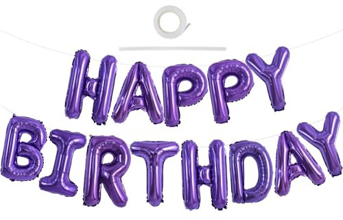 TONIFUL Lila Happy Birthday Ballon Girlande,16 Zoll Lila Folie Happy Birthday Folienballon Luftballon Geburtstagsballon Banner Helium Ballon für Geburtstag Party, Geburtstagsbanner