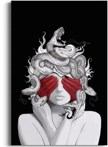 BNKLJNSH Medusa Wandkunst, Leinwand, gerahmt, griechischer Druck, griechische Mythologie, Wandkunst, griechisches Kunstwerk, Horror-Poster, Dekorationen für Schlafzimmer, gerahmt (40,6 x 61 cm)