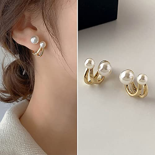 TseenYi Perle Ohr Jacke Ohrringe Boho Perle Vorne Zurück Ohrstecker Ohrringe Vintage Perle Climbers Ohrringe Braut Ohrringe Schmuck Für Frauen Und Mädchen (Gold)