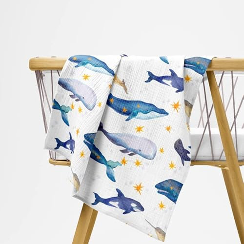 Curious Stories Baby Musselintuch Wale Pucktuch, Swaddle Wickeltuch für Neugeborene100% Bio-Baumwolle 120x120cm