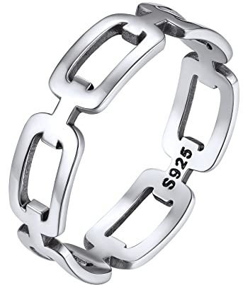 Bestyle Herren Silber 925 Band Ringe Kette Fingerring Männer Jungen Vintage Ring 5mm breit Biker Ringe Hip Hop Punk Modeschmuck 67