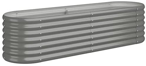 vidaXL Powder-coated Steel Oval Garden Raised Bed 152x40x36 cm - Grey, Durable Large Planter for Patio/Balcony/Garden