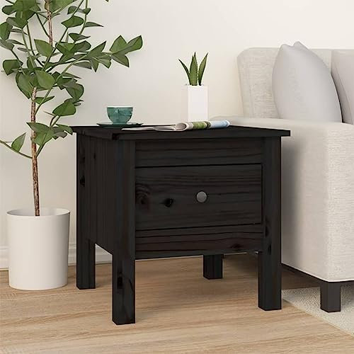 Youuihom Nachttisch, Couchtisch, Beistelltisch mit Schubladen, Beistelltisch Schwarz 40x40x39 cm Massivholz Kiefer Geeignet für Wohnzimmer, Schlafzimmer, Gästezimmer, Büro, Wohnung