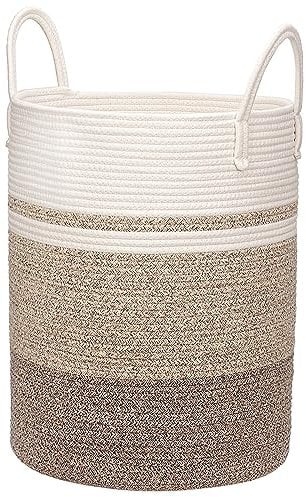 Ajiteogy Grand Panier à linge, grand panier linge en corde tissée avec poignées, 50 cm x 38 cm,panier rangement,paniere a linge sale, paniers à vêtements