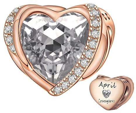 NINGAN Rosa De Oro Abril Piedra De Nacimiento Dama Encanto Pulsera, Alas De áNgel 925 Colgante De Cuentas De Amor De Plata Esterlina Tallado AmbicióN, CumpleañOs De La NiñA