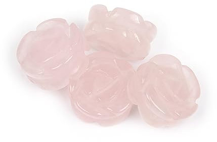 GEM-INSIDE12Pcs Hand Double Side Carved 14mm Plant Rose Flower Natural Pink Rose Quartz Gemstone Semi Precious Beads for Jewelry Making