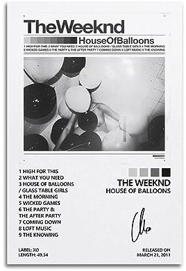 Poster The Weeknd House of Balloons auf Leinwand, Foto, Schlafzimmer, Musikposter, Album, Vintage-Musikposter und Kunstdrucke, dekoratives Geschenk für Zuhause, 20 x 30 cm, ungerahmt, 4