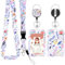 TIESOME Porte-badge d'identification avec cordon rétractable, porte-carte en plastique à motif floral, tour de cou tendance, porte-badge rigide avec cordon amovible pour enseignant de médecin, (blanc)