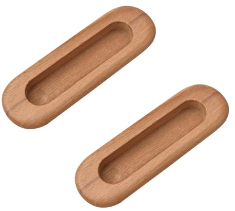 MOROBOR 2 tiradores ocultos ovalados de madera empotrados, diseño integrado, tiradores de madera para gabinete, tiradores de puerta corredera de armario para puerta corredera de granero