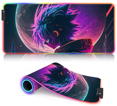 Tapis Souris XXL RGB LED Anime Grand Tapis Souris 14 Modes d'éclairage Tapis Souris étendu et Surface imperméable Tapis pour Jeu et Travail 40 x 90 cm