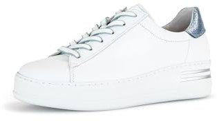 Gabor Damen Low-Top Sneaker, Frauen Halbschuhe,Wechselfußbett,Moderate Mehrweite (G),Sportschuhe,Freizeitschuhe,Weiss/Azur,39 EU / 6 UK