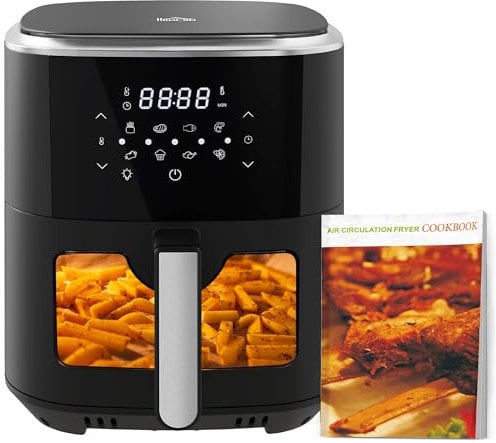HOMCOM 6.5L 8 in 1 Digital Air Fryer Oven with Visible Window, Rapid Air Circulation, Adjustable Temp, Timer, Recipes and Non-stick Basket, 1500W, Black