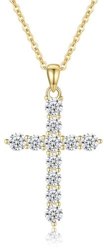 GAVU Zirkonia Kreuz Kette Damen Silber 925,Damen Vergoldet 925 Sterling Silber CZ Paved Kreuz Anhänger Halskette