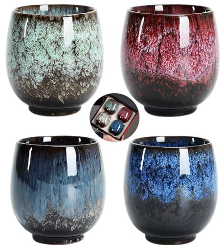 EIMINB Juego de tetera japonesa de porcelana, juego de tazas de té, juego de 4 piezas hecho a mano, juego de sake, taza con patrón moderno