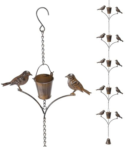 taman Regenketten-Set, 2 m, Vogel-Regenkette für Dachrinnen, funktionale und dekorative Ersatz-Fallrohr-Regenkette für draußen, Metall, Kupfer, Umlenk-Regenfänger
