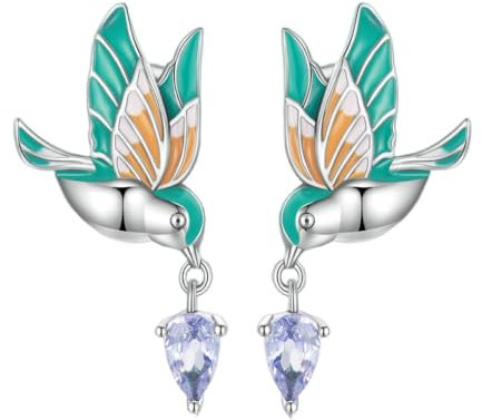 SAWEEZ Kleine Ohrstecker Aus Sterlingsilber Für Damen, Glitzernde Zirkon Rotkehlchen Ohrringe, Hypoallergene Ohrringe, Glücksbringer, Schmuck, Geschenke Für Freundin, Ehefrau, Mutter