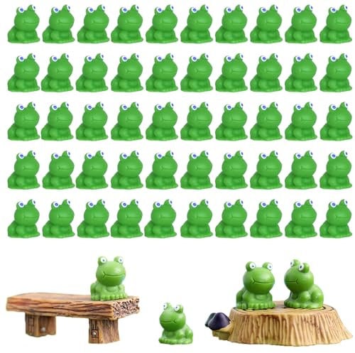 RHQFDM 50 pezzi Mini rana in resina Miniatura muschio paesaggio rana decorazione Mini rane in resina Fairy Garden Giardino Mini rana fai da te ornamento Figurine rana decorazione