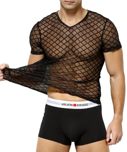 Casey Kevin Camiseta Malla Transparente Hombre, Sexy Muscle T-Shirts Negro Chaleco