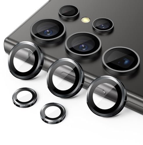 JETech Camera Lens Protector for Samsung Galaxy S24 Ultra, 9H Tempered Glass Metal Individual Ring Cover, Easy Installation Tray, HD Clear, 1 Set (Titanium Black)