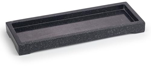 EHC Natural Marble Bathroom Vanity Tray, Decorative Countertop Sink Storage Organiser for Cosmetics, Perfume, Home Decor, Rectangular, Black, 28x10x2.5 cm