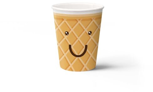 PAW - Bicchieri Carta (250 ml) I 8 Pezzi I Bicchieri Monouso Ideali per Matrimonio, Festa per Bambini, Compleanno, Celebrazioni I Stampa su Bicchieri di Carta a Base d'Acqua I Gelato