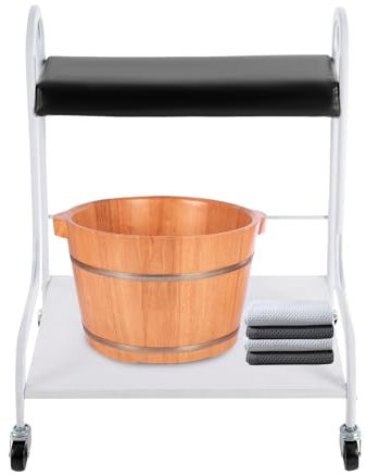 Kosmetikerwagen, Trolley für Fußbad, Beauty Salon Nagel oder Fußbad Spa Portable Trolley Cart, Maniküre Fußstütze mit Rädern, für Fußbäder, Fußmaniküre, Fußmassagen, 53 * 37 * 66cm (Schwarz+Weiß)